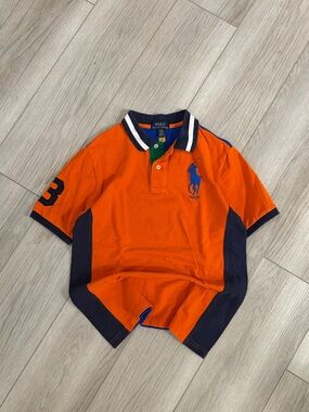 Polo by Ralph Lauren Kids Bright Orange Polo with Navy Trim